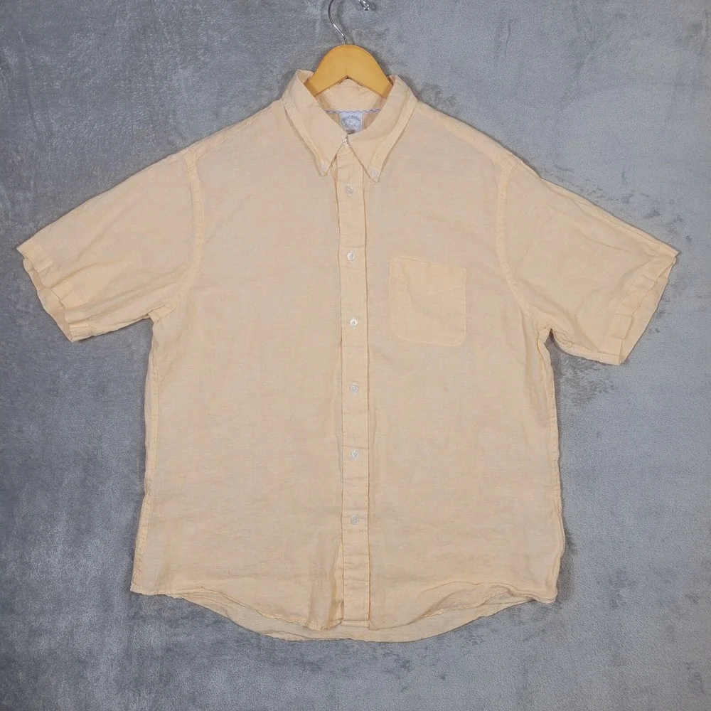 Brooks Brothers Shirt Mens XL Peach 100% Irish Linen Baird McNutt Regent SS